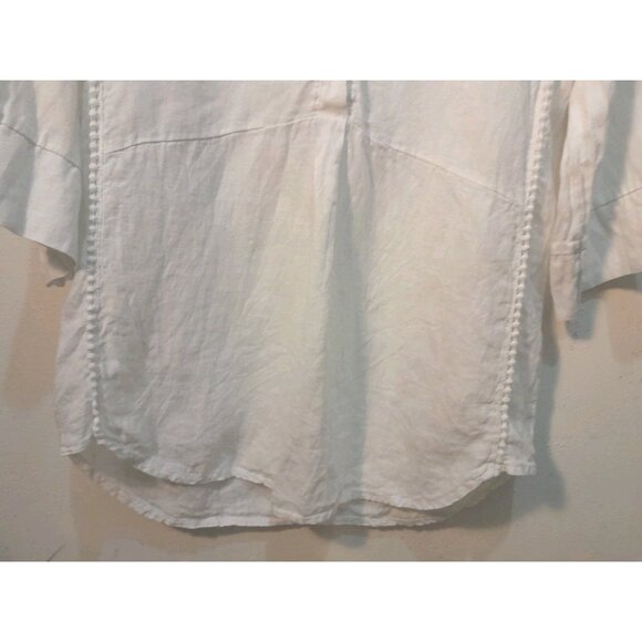 Womens Linen Tunic Top Quiet Luxury Coastal Vacation Beach Size Medium White - Picture 3 of 8